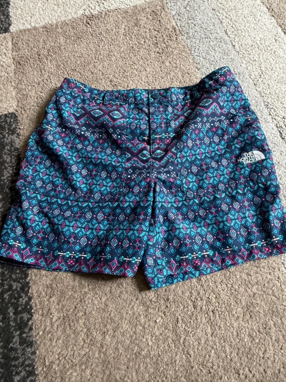 The North Face Girls XL (18) Patterned Blue Athletic Shorts-
